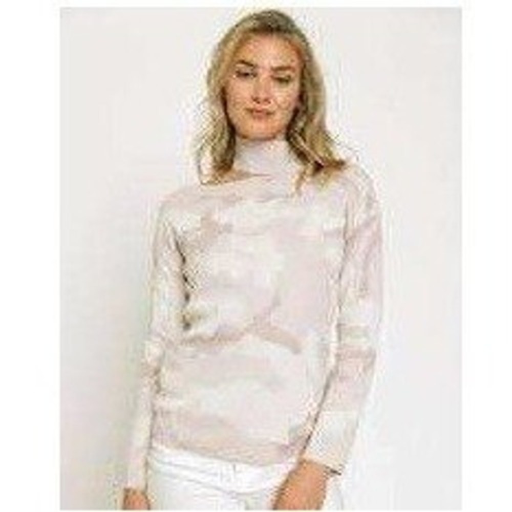 Mystree Camouflage Cut Out Sweater Women Medium Tan‎ Pink Camo Mock Neck BOHO